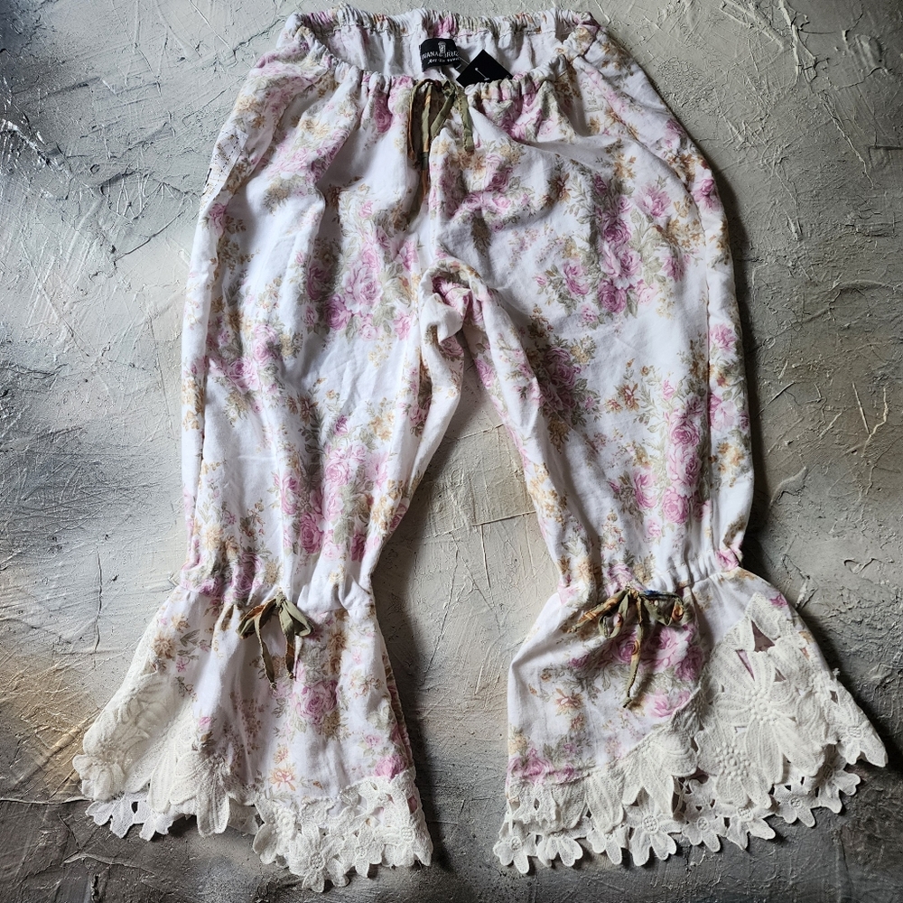 Victorian Shabby Bloomers Ruffle Pants Rose Print Like Boho Print Rose - Picture 5 of 17
